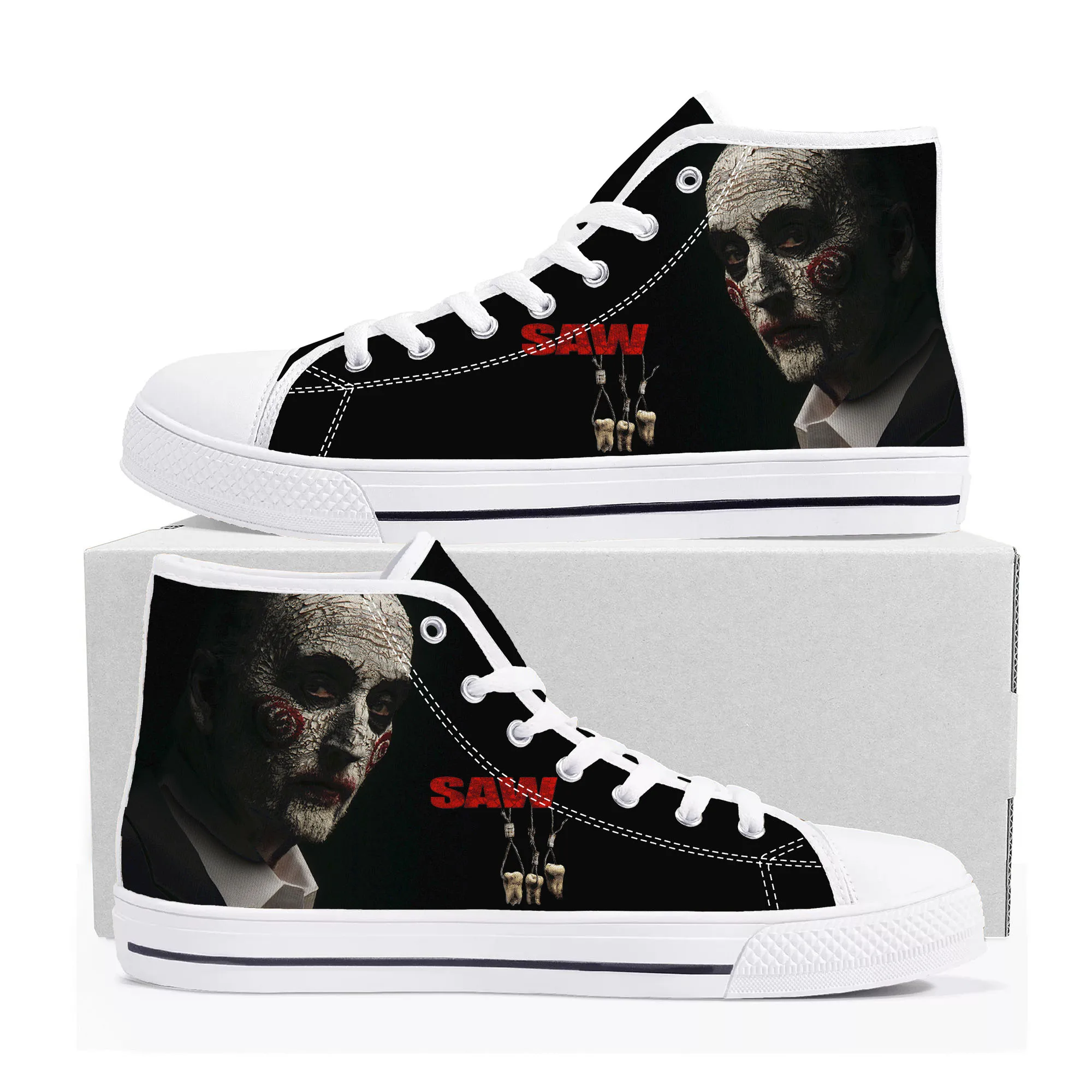 Saw Movie Horror Jigsaw Puppet High Top Sneakers Mens Womens Teenager Canvas Sneaker Casual Custom Made Shoes Customize Shoe