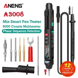 Aneng a3008 multimetro digital profesional analogico digital 6000 contagens inteligente alicate amperimetro profissional multímetro sensor caneta tester tensão medidor de corrente sem contato voltímetro