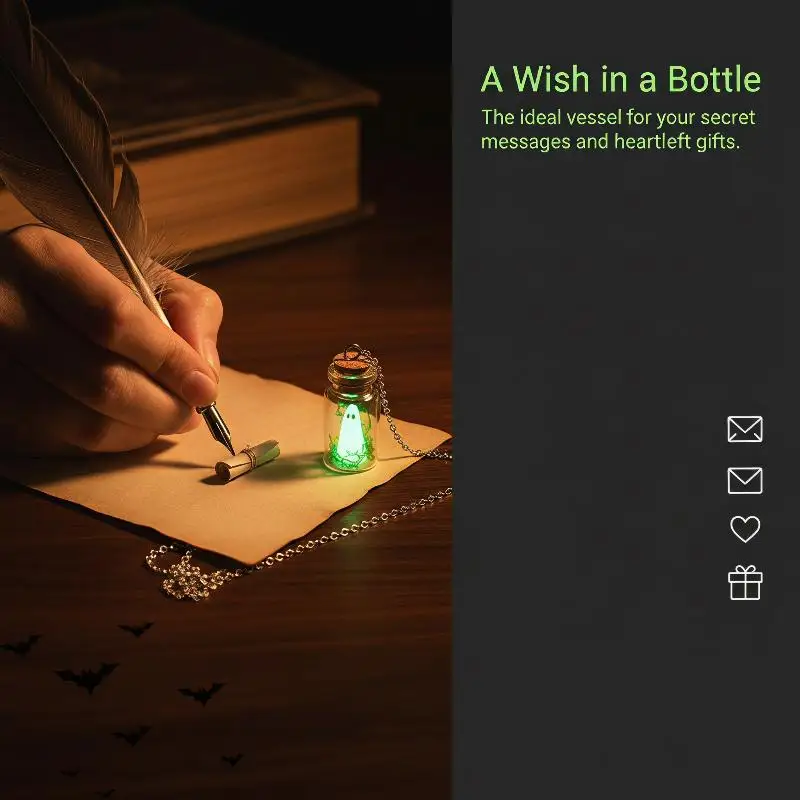 Luminous Drifting Bottle Ghost Pendant Necklace Glow In Dark Hypoallergenic Jewelry for Halloween Daily Wear