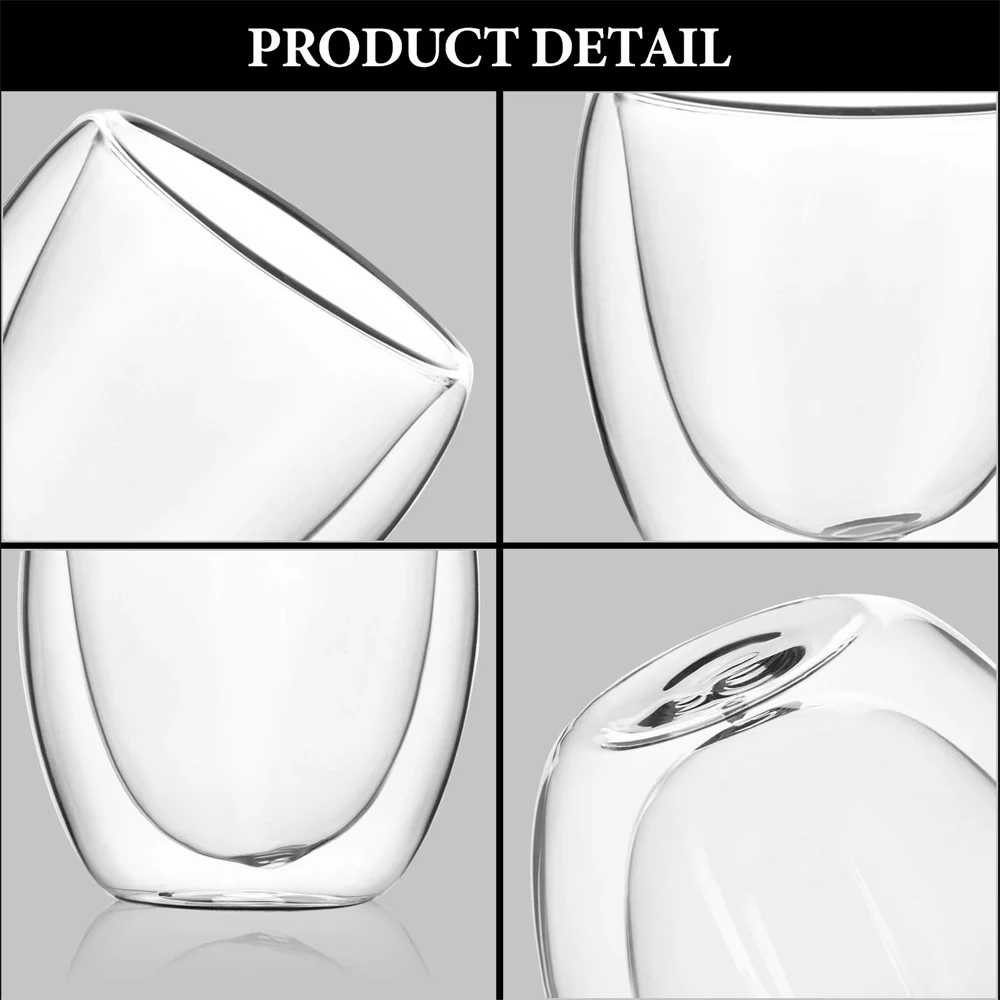5 Sizes 6 Pack Clear Double Wall Glass Coffee Mugs Insulated Layer Cups Set for Bar Tea Milk Juice Water Espresso Shot Glass