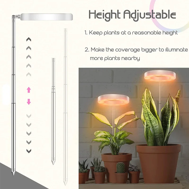 Grow Light Full Spectrum LED Plant Lightสําหรับพืชในร่มปรับความสูงปลูกโคมไฟอัตโนมัติเปิด/ปิดจับเวลา 4 หรี่แสงได้