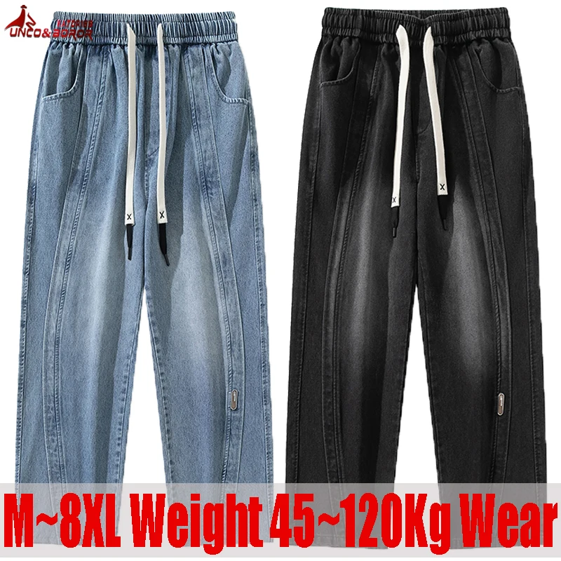 Jeans Men Pants Wash Solid Color Multi Pocket Denim Mid Waist Cargo Jeans Plus Size 7XL 8XL Fahsion Casual Trousers Men Clothing