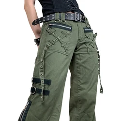 Women s Goth Baggy Jeans Y2K High Waisted Strap Buttoned Stripe Long Pants E-Girls Grunge Harajuku Pants Streetwear
