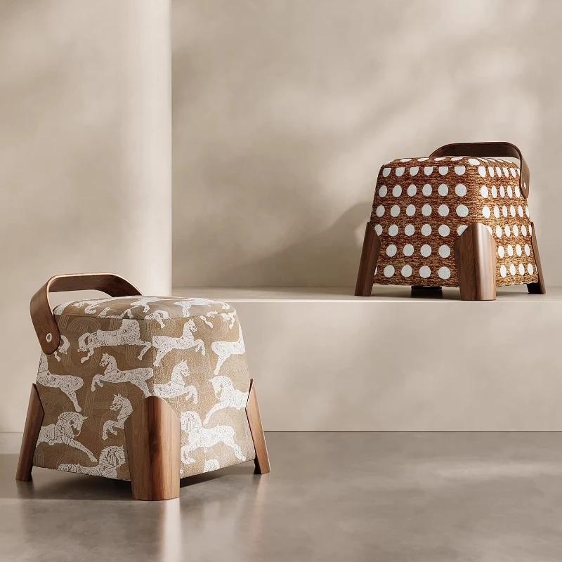 Italian light luxury high-end cream style shoe change stool Italian minimalist design low stool living room fabric stool
