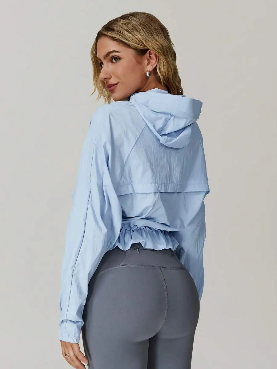 

Womens Lightweight Breathable Quick-Dry Sun Protection Hooded Jacket Short Waist Cinched