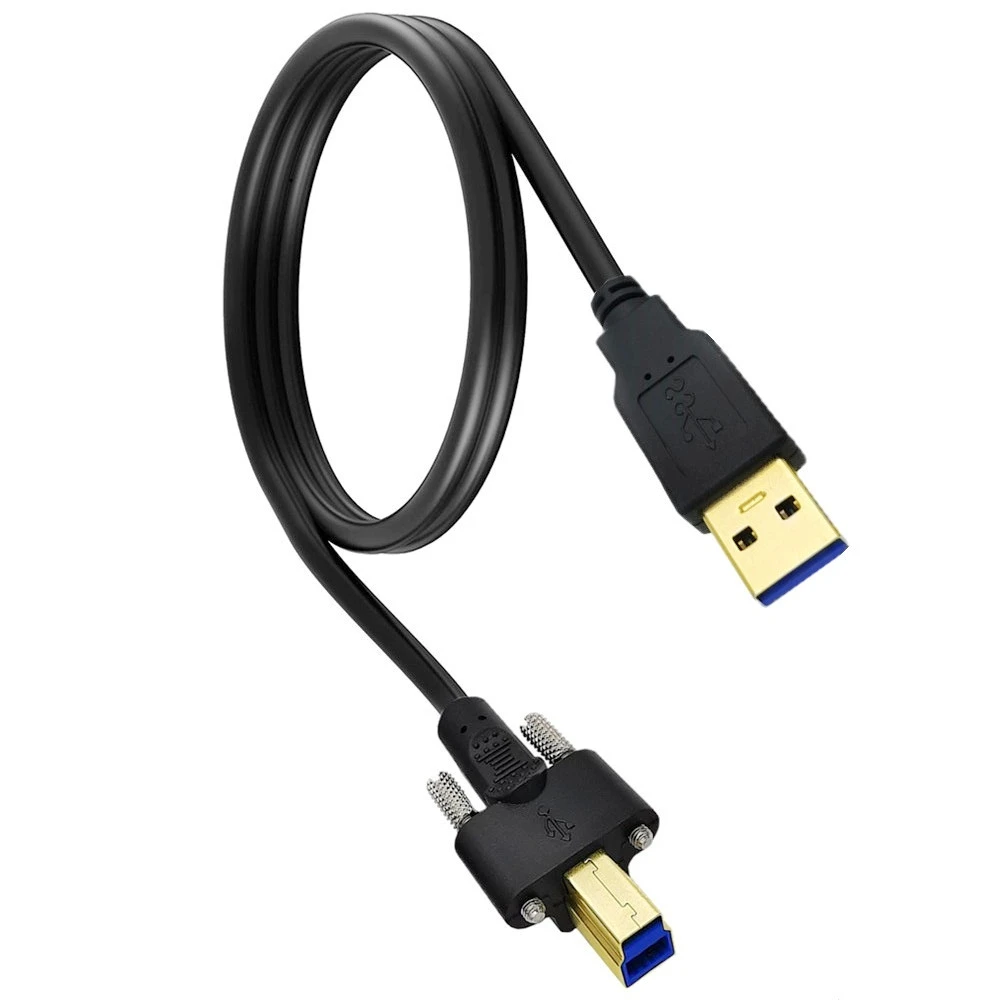 USB 3.0 Type A Male To B Male Printer Data Cable with Dual M3 Screw Locking for Docking Station, External Hard Drivers Scanner