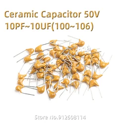 100pcs 10pF ~ 10uF Condensateur Céramique Multicouche 50V (100 ~ 106) 102 103 104 105 39 820pF 1 22 33 47 56 68 100 nF 0.01 0.1 uF P5.08mm