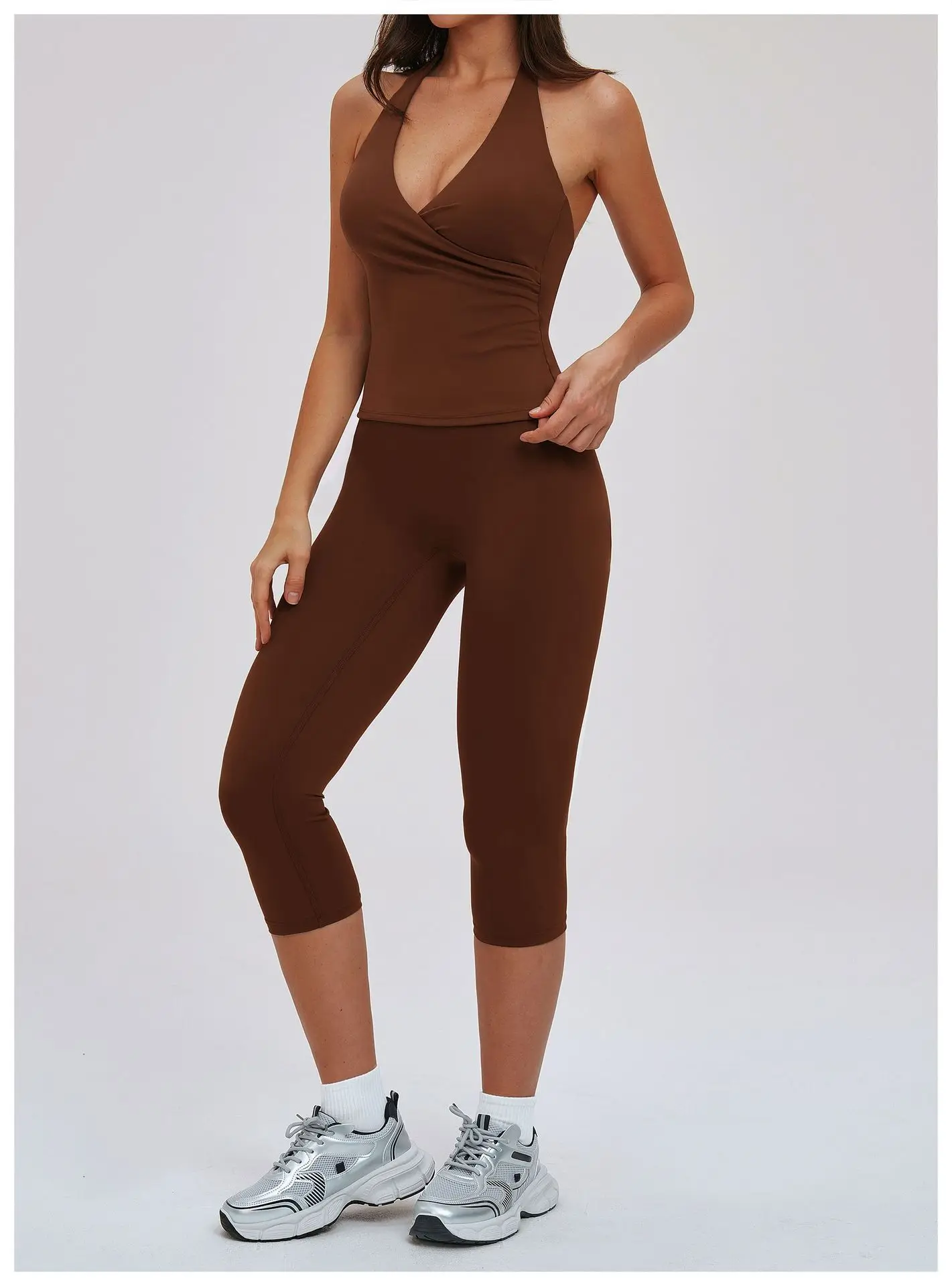 Yoga Capri Pants Suit 2 Pieces Gym Set Women Backless Tops Capri Pants Set Gym Suit Fitness Athletic Wear Sportswear Workout Set