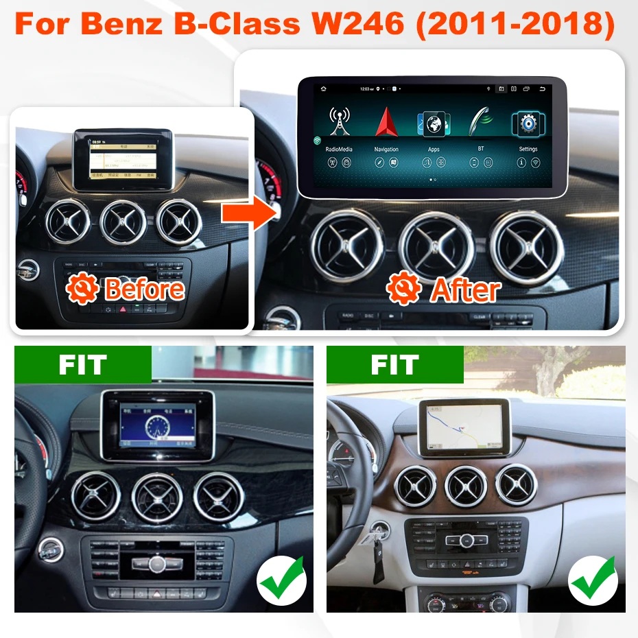 Wireless Carplay Android 14 Auto Car Radio Screen for Mercedes Benz B-Class B180 B200 B220 B260 W245 W246 Multimedia GPS 4G LTE