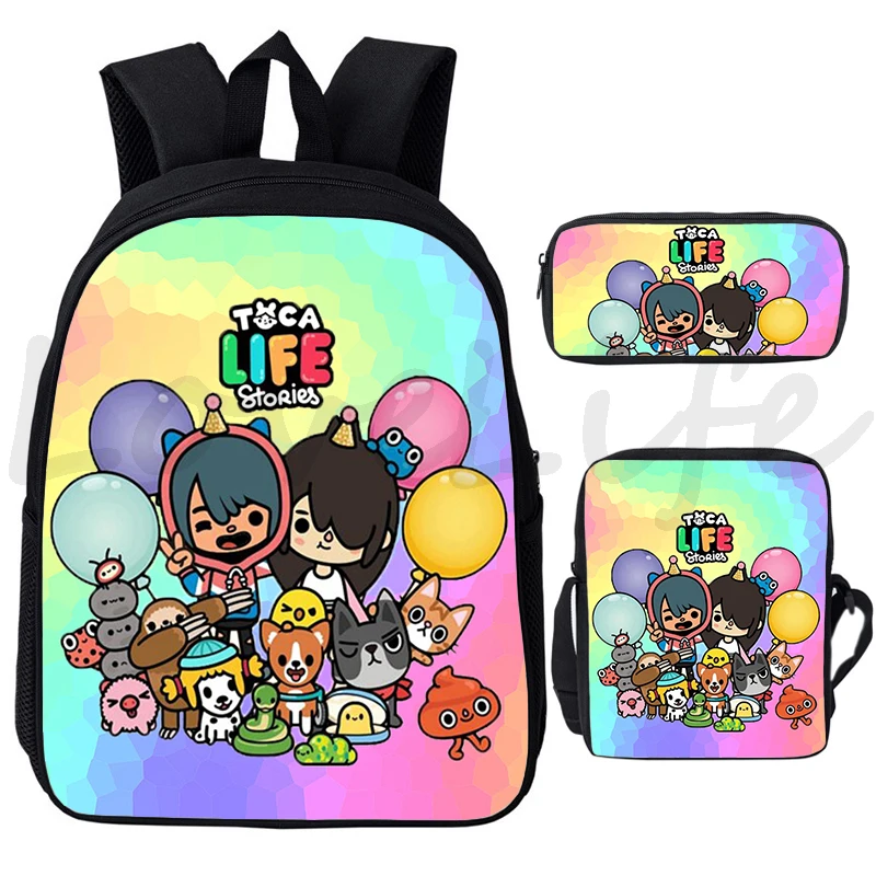 Toca Life World กระเป๋าเป้วัยรุ่นเด็กหญิงเด็กชาย3D อนิเมะ Toca Boca กระเป๋านักเรียน mochila กระเป๋านักเรียนซิปกระเป๋าเป้3ชิ้น/เซ็ต