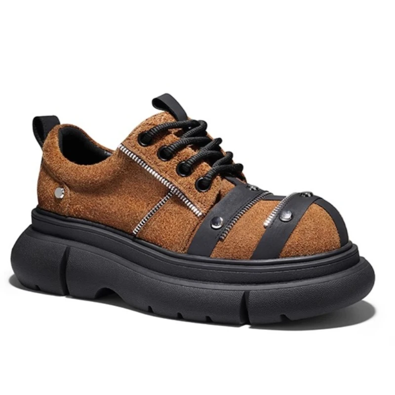 

Retro Style Rivet Derby Shoes for Men's Versatile Fashionable Comfortable Thick Sole Height Increasing Shoes Trendy Casual Shoes