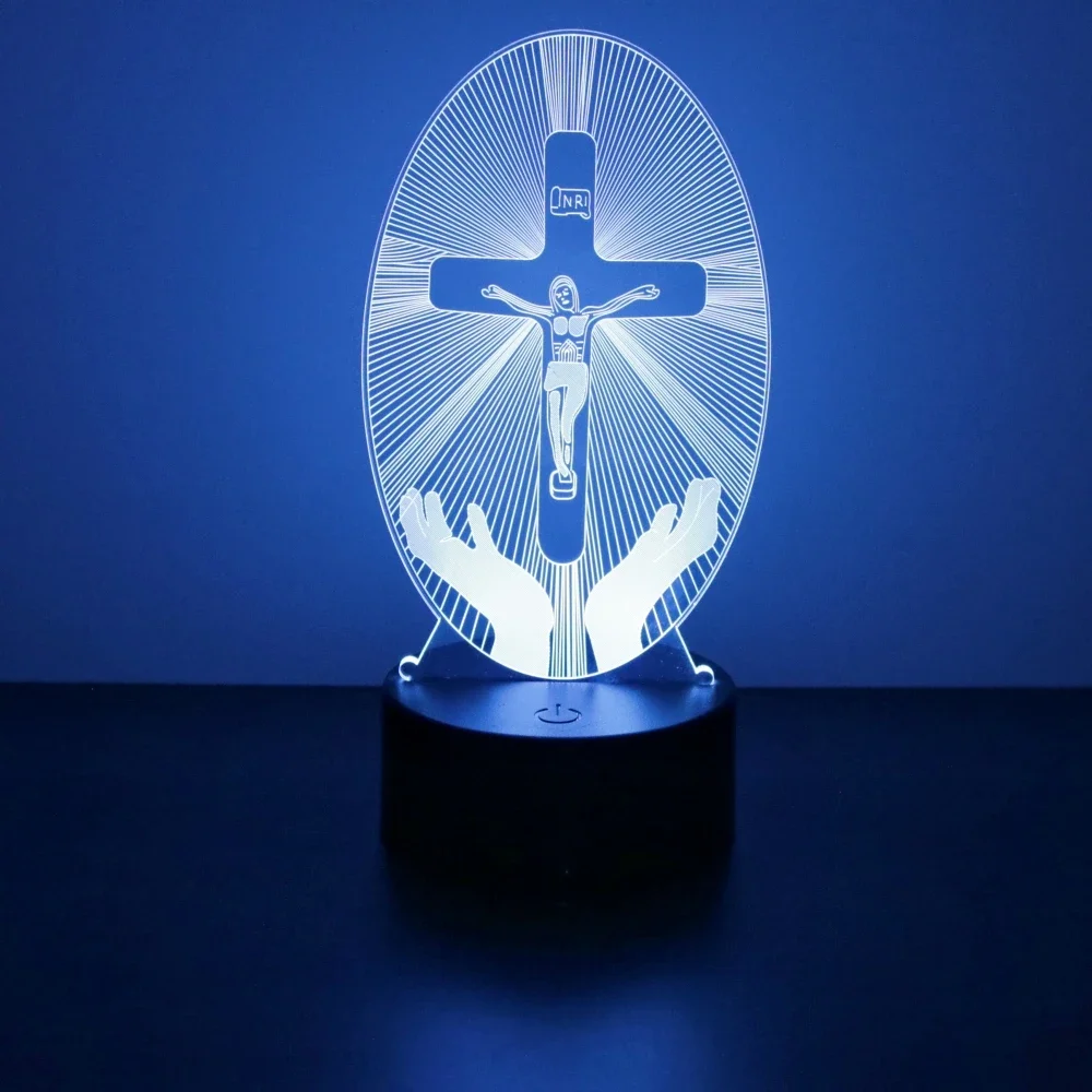 Jesus Cross 3D Lamp Friends Xmas Easter LED Night Light Crucifix Optical Illusion Nightlight Desk Table Lamps Room Decor Gifts