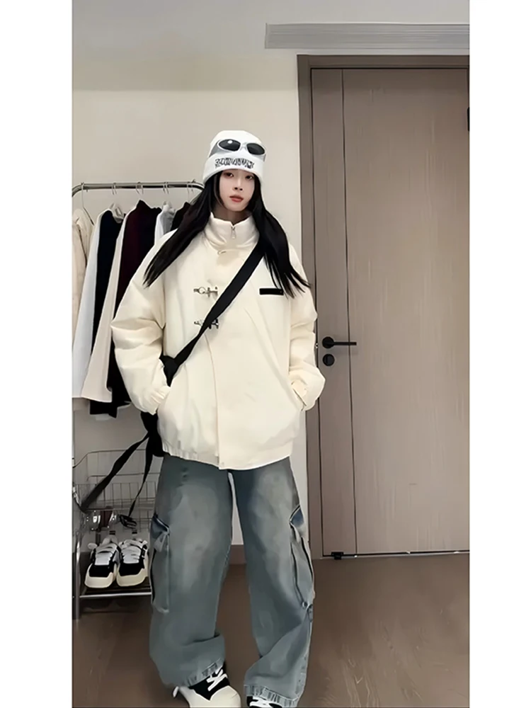 

Thiened ort Cotton Jaet Women's Winter Coat Stand Collar Filled Vest Sweet Japanese Sle Loose Fit Polyester