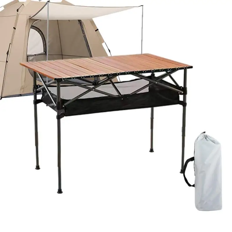 Camping Folding Table Carbon Steel Foldable Camp Table With Storage Bag Heavy Duty Adjustable Height Outdoor Furniture