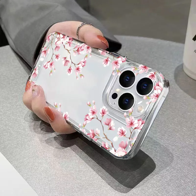 Funda de teléfono transparente con diseño de flor rosa para iPhone 17 Pro Max 16 15 14 13 12 11 XS X XR 7 8 Plus 16E, funda suave de TPU a prueba de golpes