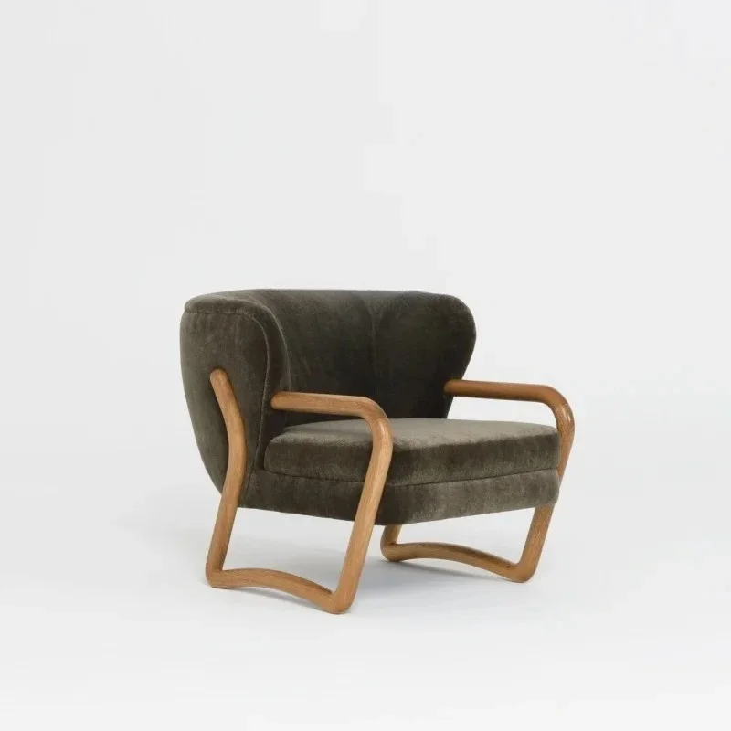 الشمال بسيط النسيج صف مستقيم الخشب الصلب ثلاثة مقاعد أريكة مصمم B & B كرسي الاستقبال بيت الشاي #6