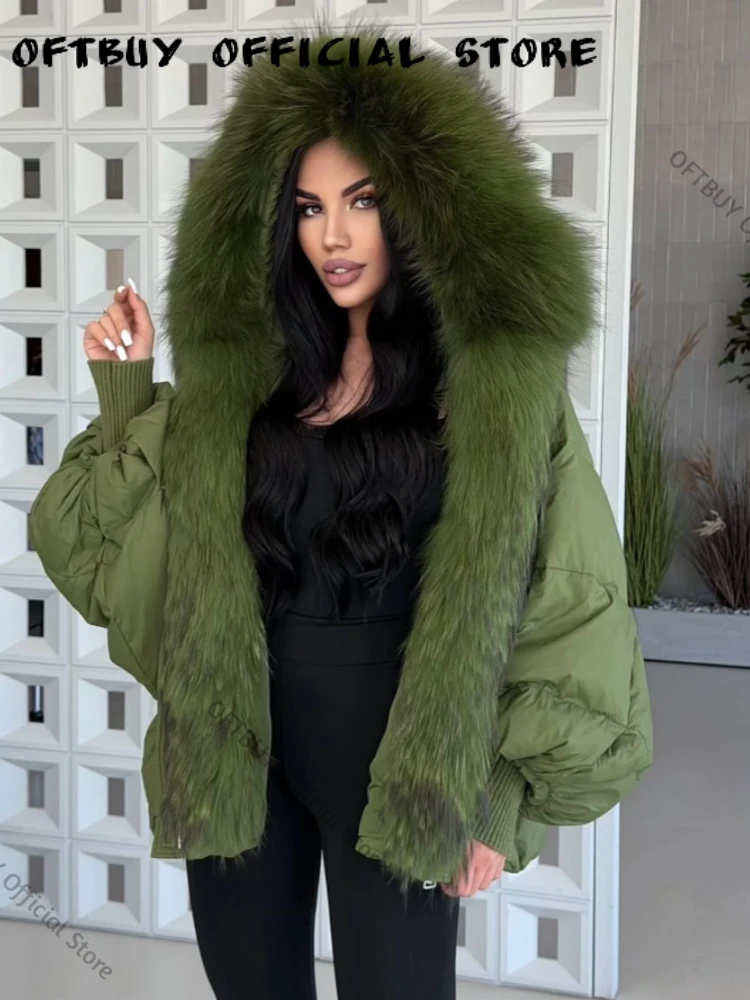 Women's Duck Down Coat Quilted Jacket with Real Fur Collar Loose Fit Lightweight Warm Packable City Fashion for Camping Weather