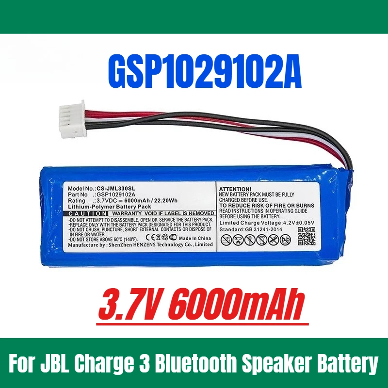 

3.7V 6000mAh for JBL Charge 3 Bluetooth Speaker Battery GSP1029102A