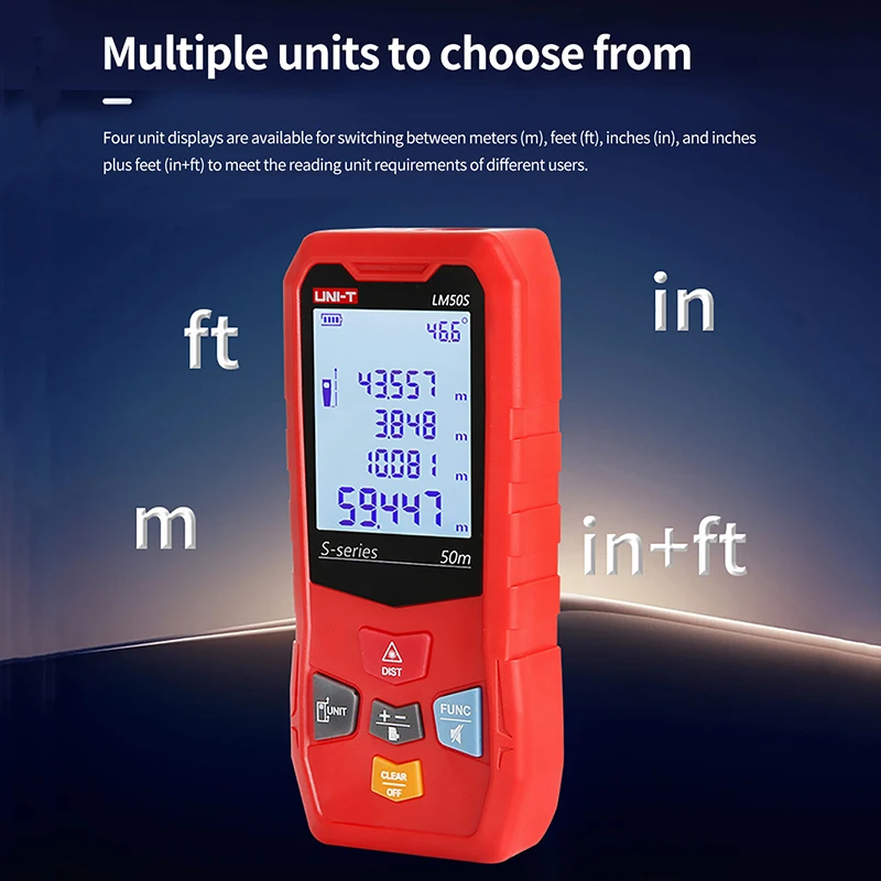 UNI-T Laser Rangefinder LM-S série Medidor de distância a laser digital 40m 50m 60m 80m 100m 120m Fita métrica eletrônica