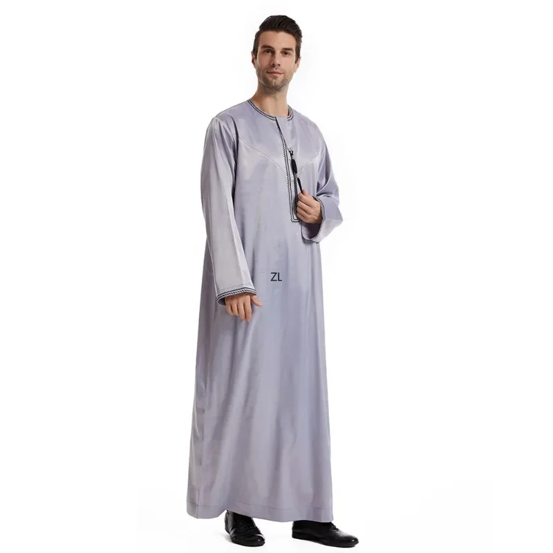 Muslim Men Abaya Open Front Zipper Jubba Thobe Dress Turkey Kaftan Arabia Dubai Saudi Caftan Islamic Ramadan Abayas Middle East