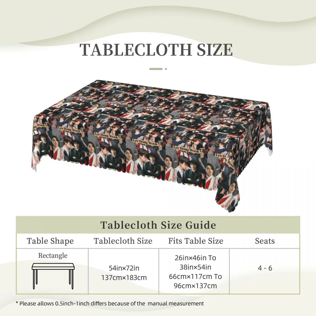 Lee Dong Wook Custom Rectangular Tablecloth Waterproof Table Cover for Dining Events Table Cloth