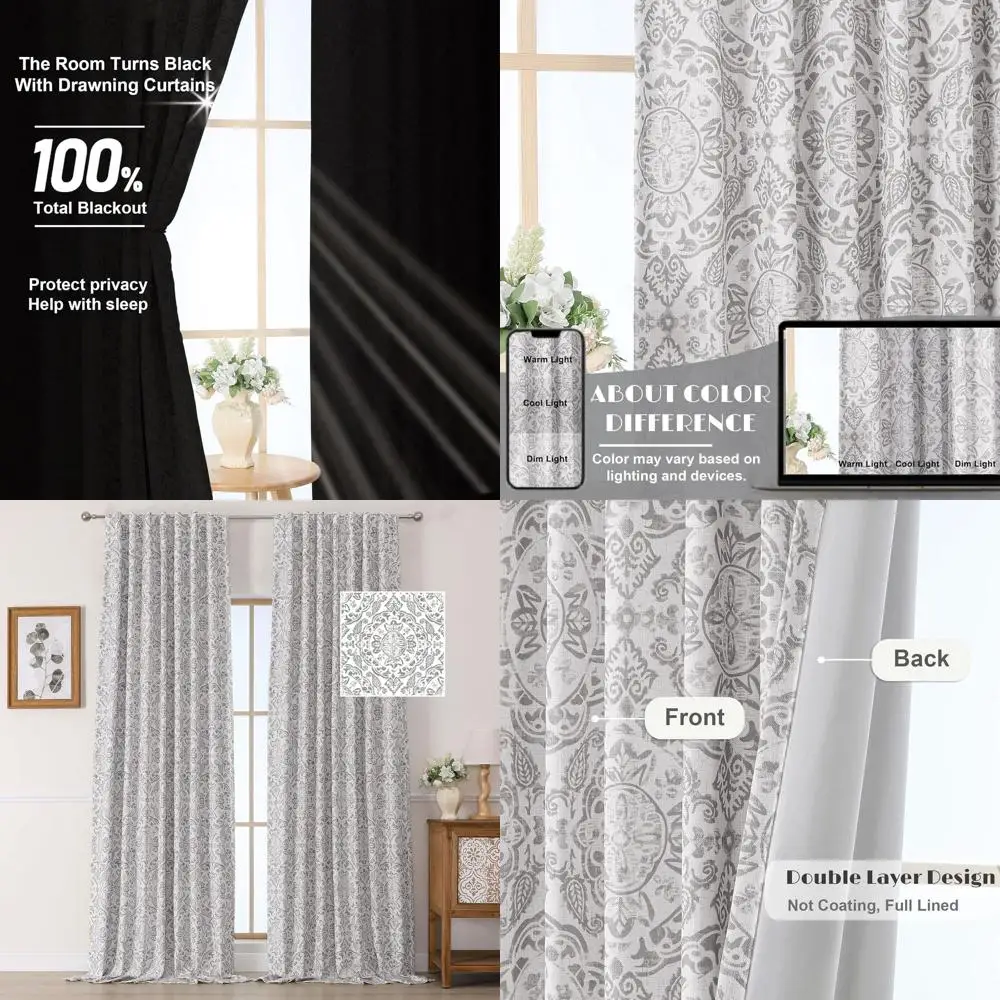 

Термоизолирующие светонепроницаемые шторы с серым медальонным принтом, 108 дюймов, 2 панели, 52x108 дюймов (ширинаxдлина) для спальни и гостиной