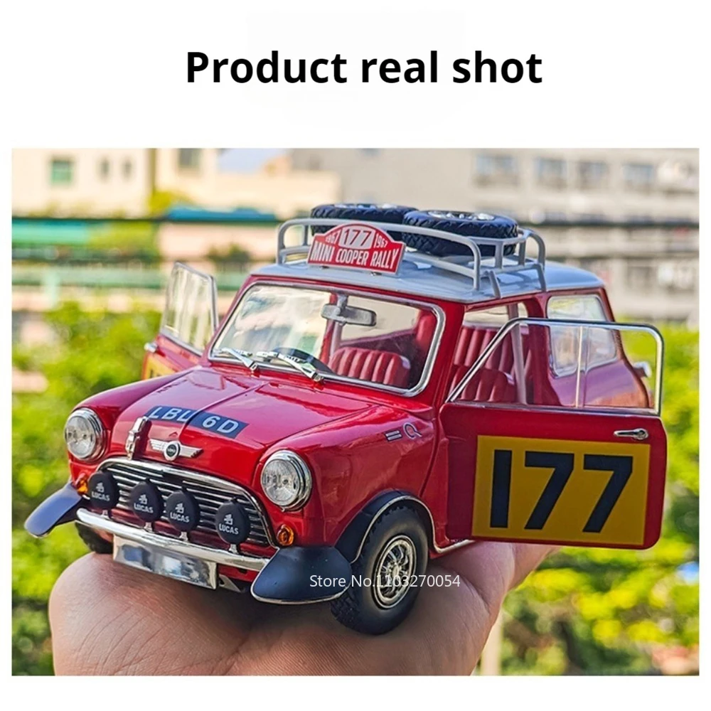 1:18 MINI Cooper Off Road Racing Car No. 177 Alloy Model Toys Diecast Car Doors Opened Rubber Tire Vehices Collectible Ornaments