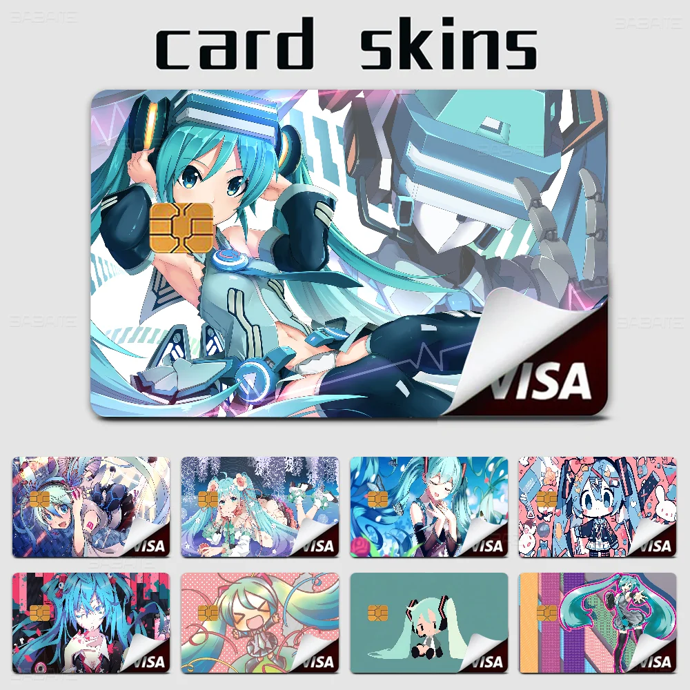 H-Hatsunes Amine Mikus Anime غطاء أمامي ملصق غشائي لبطاقة الخصم الائتمان شريحة صغيرة كبيرة