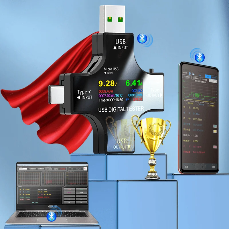 USB Tester Type-C PD Digital Voltmeter, with bluetooth Current Meter, and Voltage Measurement for Accurate USB Current Testing