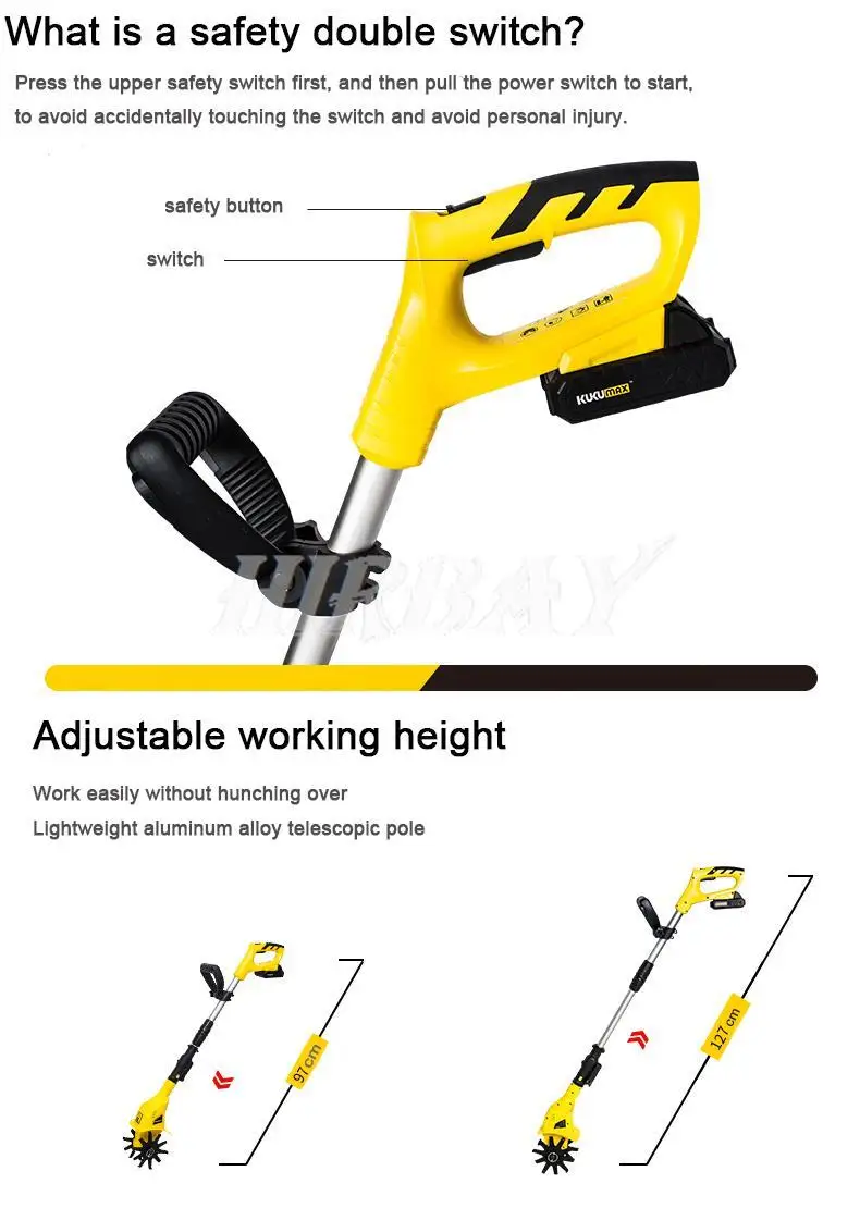 20VNew Handheld Tiller Garden Rotary Cultivator Machine Cordless Garden Power Tool Professional Portable Cultivator Garden ToolS