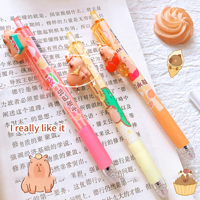 카와이 만화 카피바라 지워지는 젤 펜, 학교 사무용품, 미적 문구, 귀여운 지워지는 중립 펜, 학생 선물
