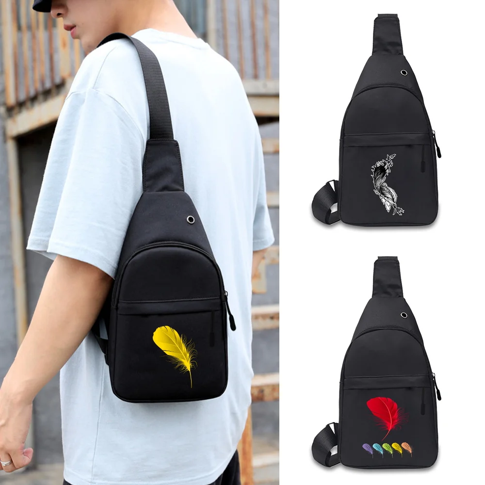 Street Shoulder Crossbody Canvas Bags Feather Series Men Chest Bag Outdoor Leisure Sports Mobile Phone Wallet Portable Unisex