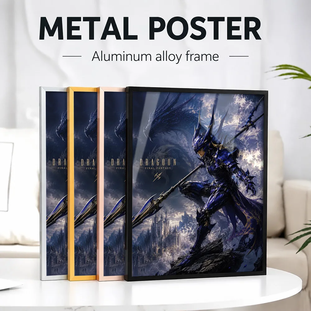 Final Fantasy Dragoon Design Framed Metal Print Customized Photo Mythic Character Style Wall Art For Home Office Birthday Gift