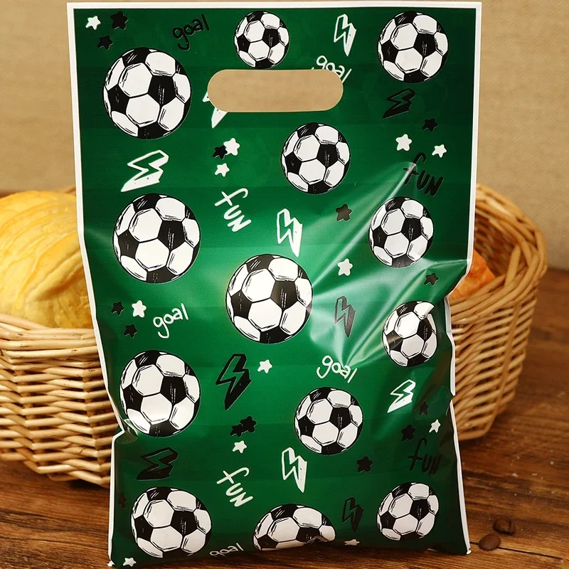 10pcs Soccer Theme Gift Bag, Candy Bag With Football, Gift Wrapping Supplies Goody Bag For Football Theme Holiday Party