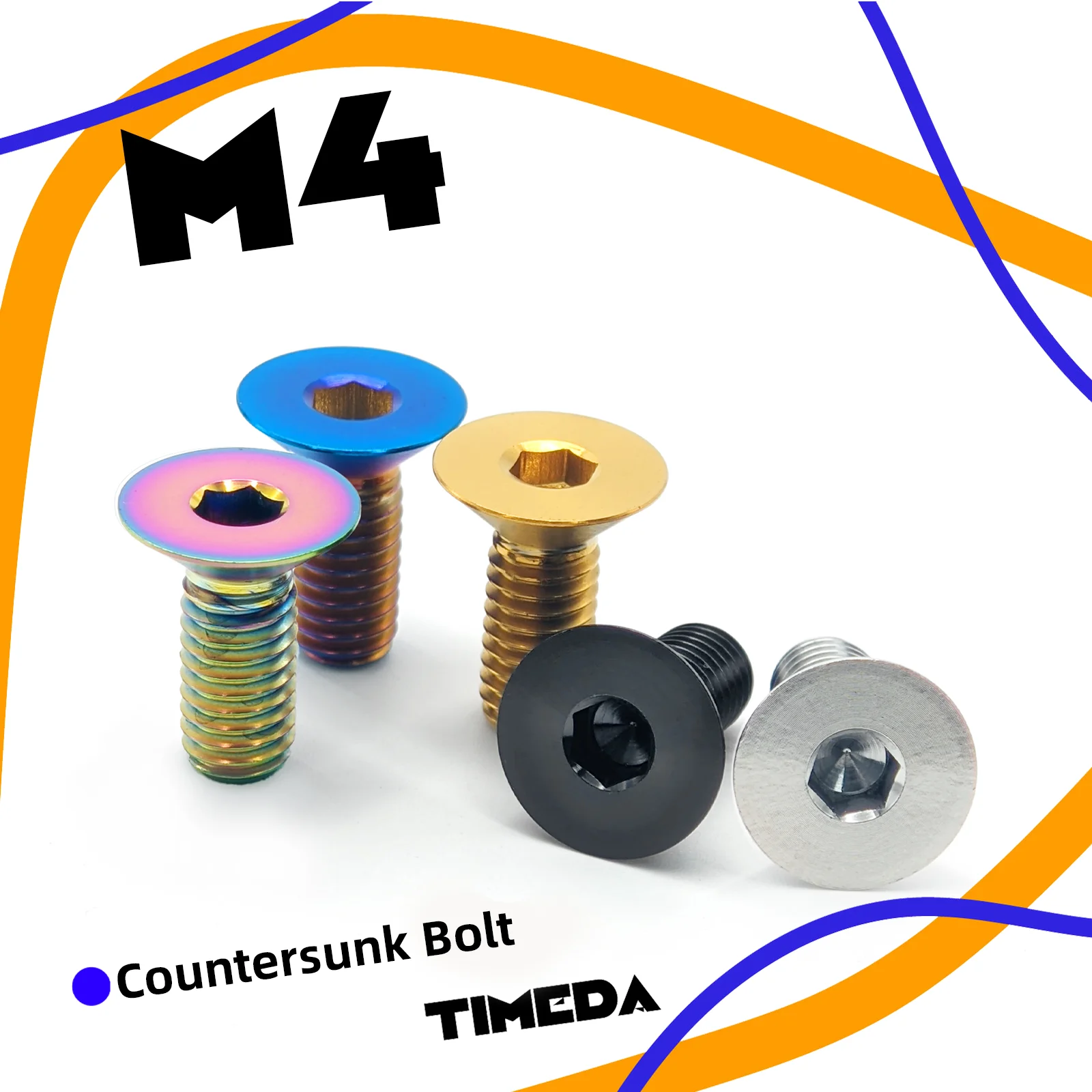 M4 Titanium Countersunk Flat Head Bolts Pitch 0.7 Ti-6Al-4V for Motorcycle MTB Bicycle Disc Brake E-Bike Lightweight Rustproof