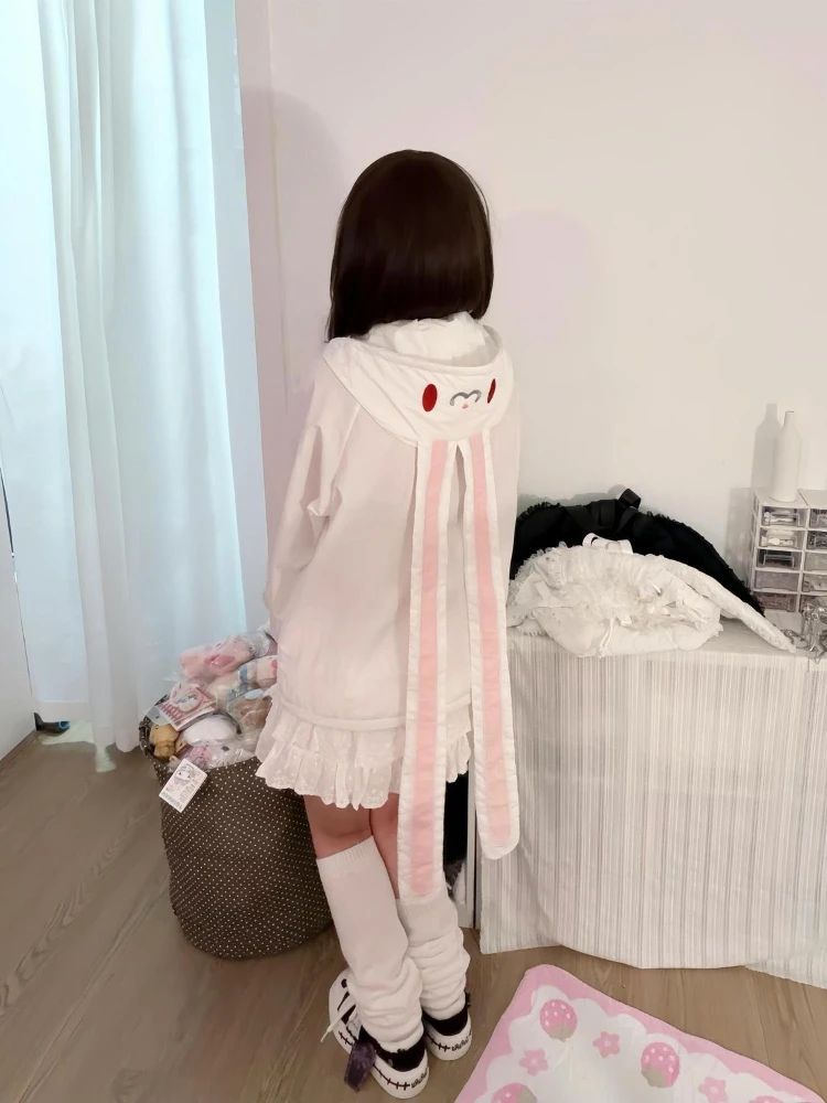 Kawaii Japanese Softgirl Bunny Ear Hooded Long Sleeve Sun Protection Jacket Women Embroidered Badge Loose Fit Thin Summer Daily - view 2