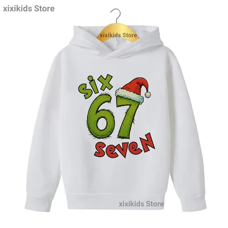 

Christmas Hat Six Seven 67 Meme Printed Cap Hoodies Xmas Gift Sweetshirt White/Black/Grey/Red/Pink Hoody Kawaii Kids Clothes