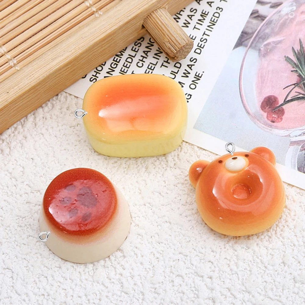 10PCS Shiny Cartoon Bear Bread Series Flat Back Charms For Earrings Bracelet Hairpin DIY Jewelry Pendants Decoration Accessories