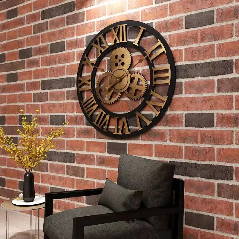 Horloge murale 3D de Style industriel rétro, montre murale européenne en bois pour la maison, décoration pour salon, bureau, Bar, décoration murale artistique