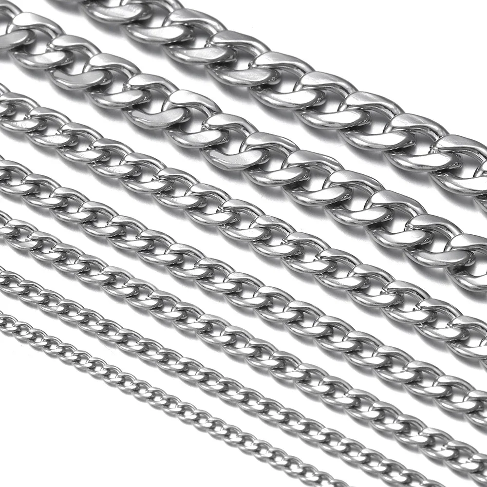 Men's Stainless Steel Finished Chains Necklace Hammered Curb Link Chain Classic Jewelry DIY Man Accessories 2-7mm