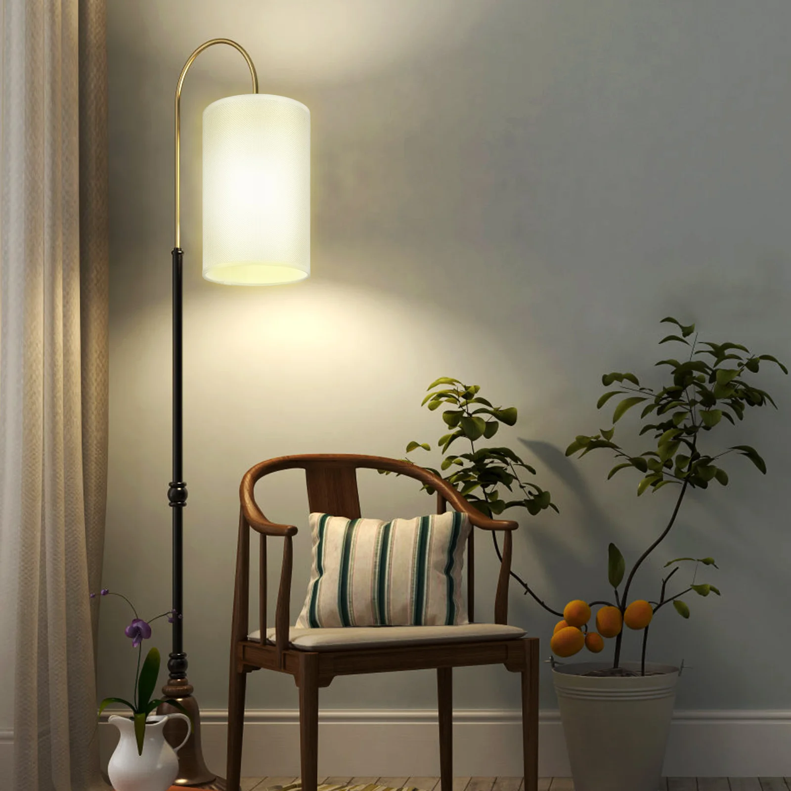 

Round E27 Table Lamp Shade Fabric Desk Lampshade Simple Light Cylinder Lampshade Replacement Soft Bedroom Decor