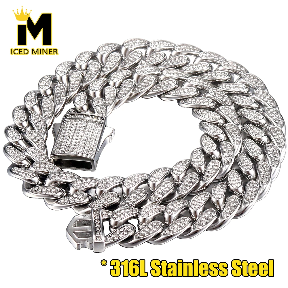 

No Fade Stainless Steel Cuban Chain Necklaces For Women Men With Zircon Iced Out Link Chain Choker Hip Hop Jewelry Free Shipping