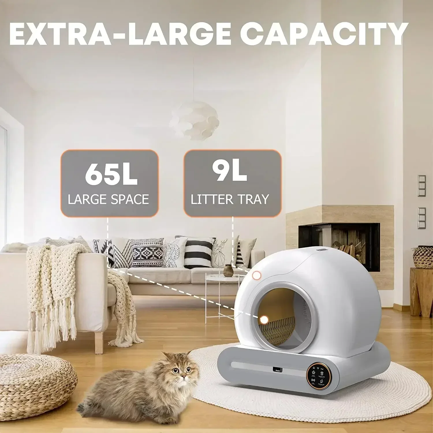 Intelligent self-cleaning cat litter box, automatic cleaning cat toilet, APP controlled Lonic deodorizer, cat litter tray