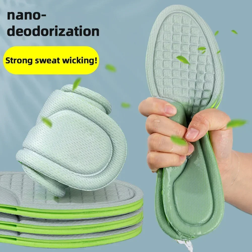 2/4pcs Unisex Nano Memory Foam Insoles Sweat-Absorbing Sports Running Shoes Inserts Soft Deodorant Orthopedic Pads Cushion