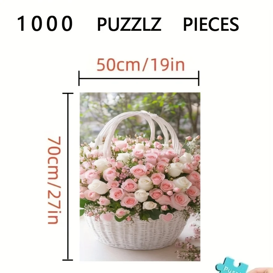 Puzzle da 1000 pezzi con rosa rosa e floreale con pezzi a forma di cuore - Gioco spesso e impegnativo per adulti e adolescenti, fiore vibrante