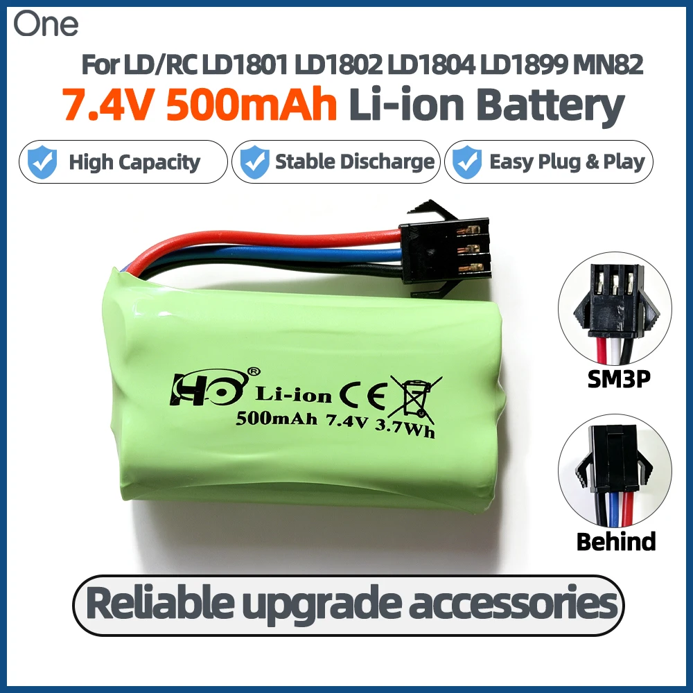 2S 7.4V 500mAh 10C Li‑ion Battery Pack SM3P PlugUpgrade Replacement Parts for LDRC LD1804 LD1899 LD1801 LD1297S RC Car Toys