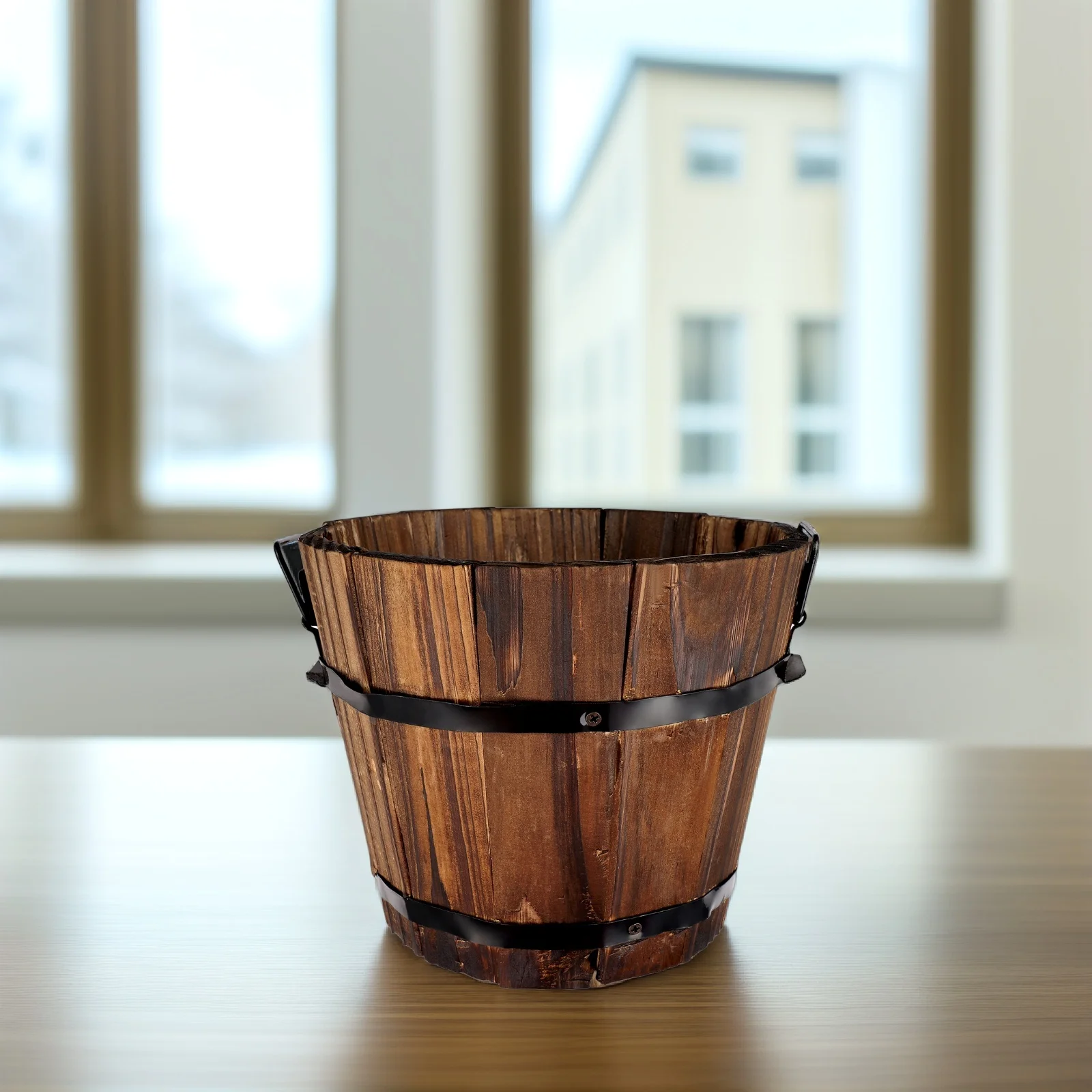 

Wooden Round Barrel Planter Eco Friendly Flower Pot Home Decoration Succulent Planters Retro Garden Box Permeable Bottom