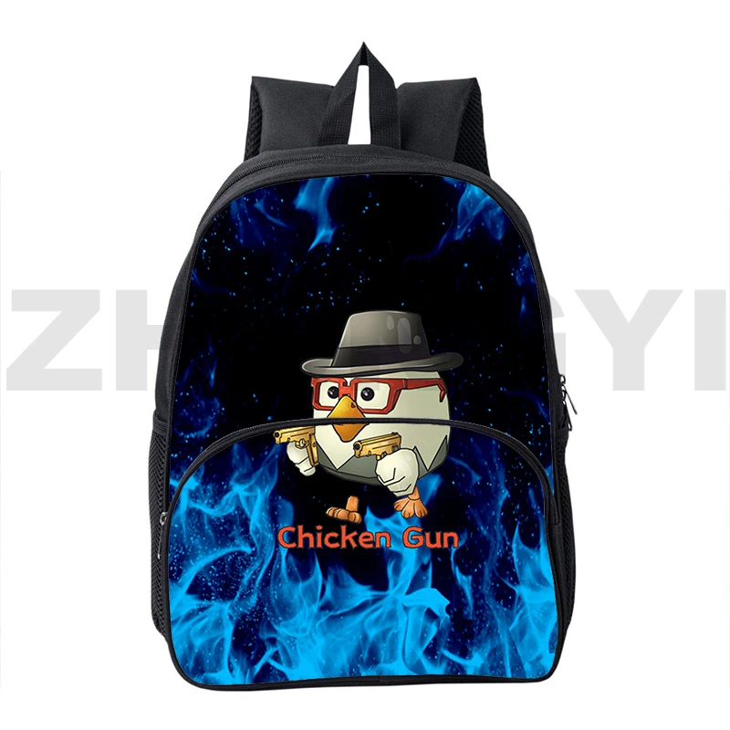 Men Anime Chicken Gun Mini Backpack 12/16 Inch Cartoon Game School Backpack for College Students 3D High Capacity Shoulder Bag