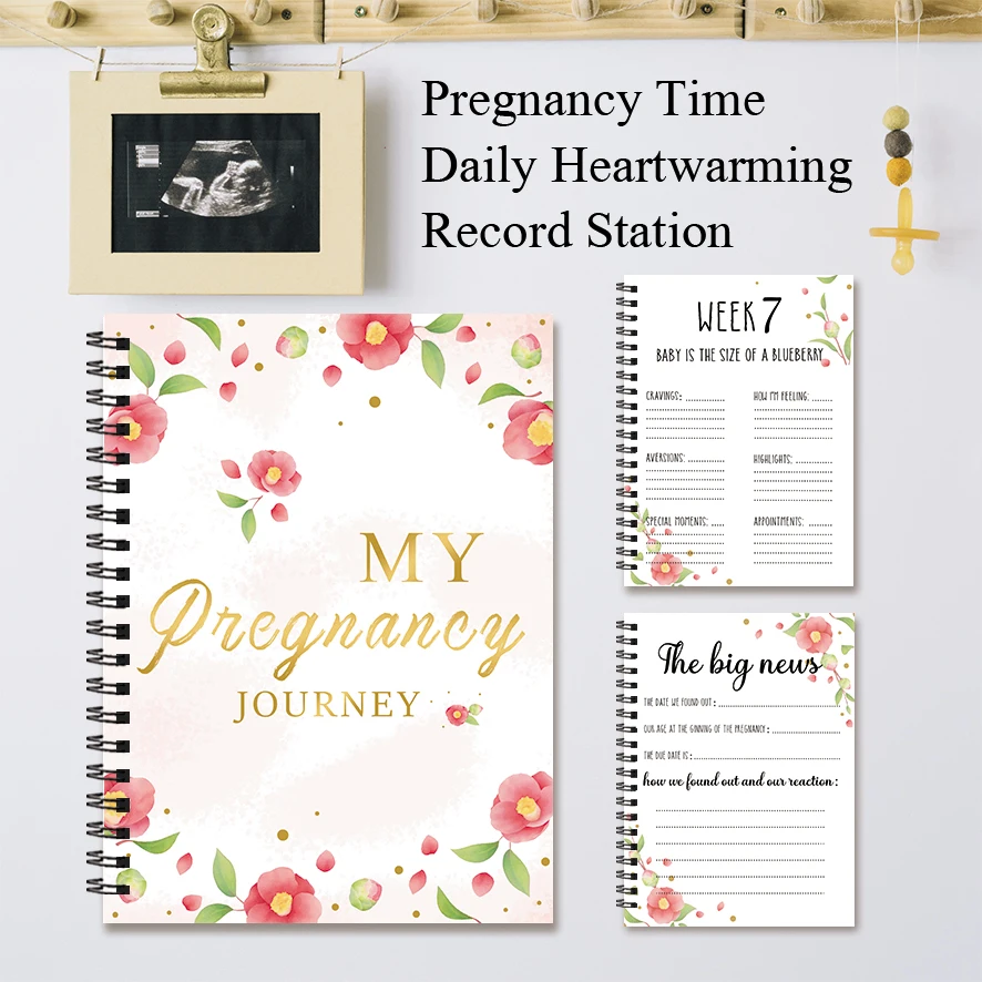 ชุดสติกเกอร์สมุดบันทึกการตั้งครรภ์สําหรับคุณแม่ใหม่ สมุดหน่วยความจําติดตามการตั้งครรภ์รายสัปดาห์ 8.3x11.2 นิ้ว 32 หน้า
