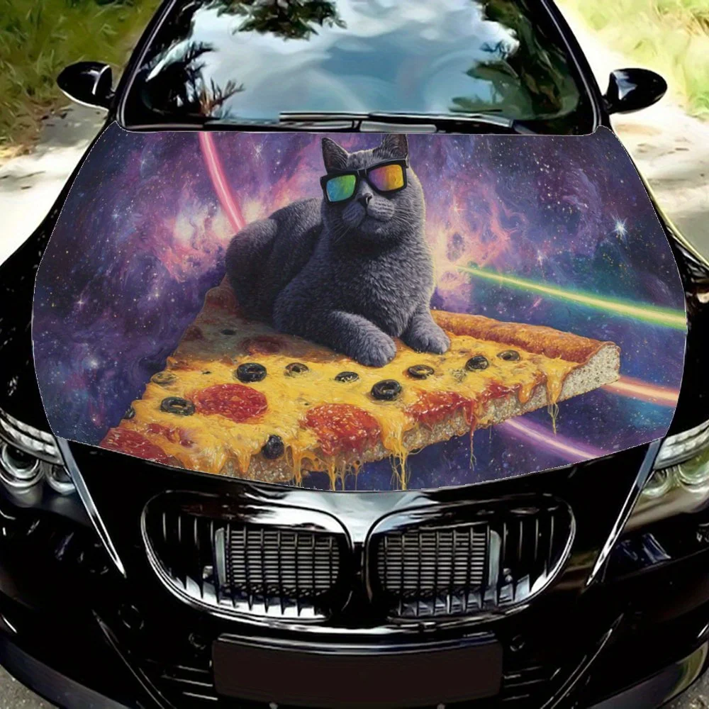 

Светящиеся - ray Pizza Cat Pattern наклейки на капот автомобиля, водонепроницаемые самоклеящиеся, устойчивые к царапинам, легко приклеиваемые, прочные автомобильные наклейки из ПВХ